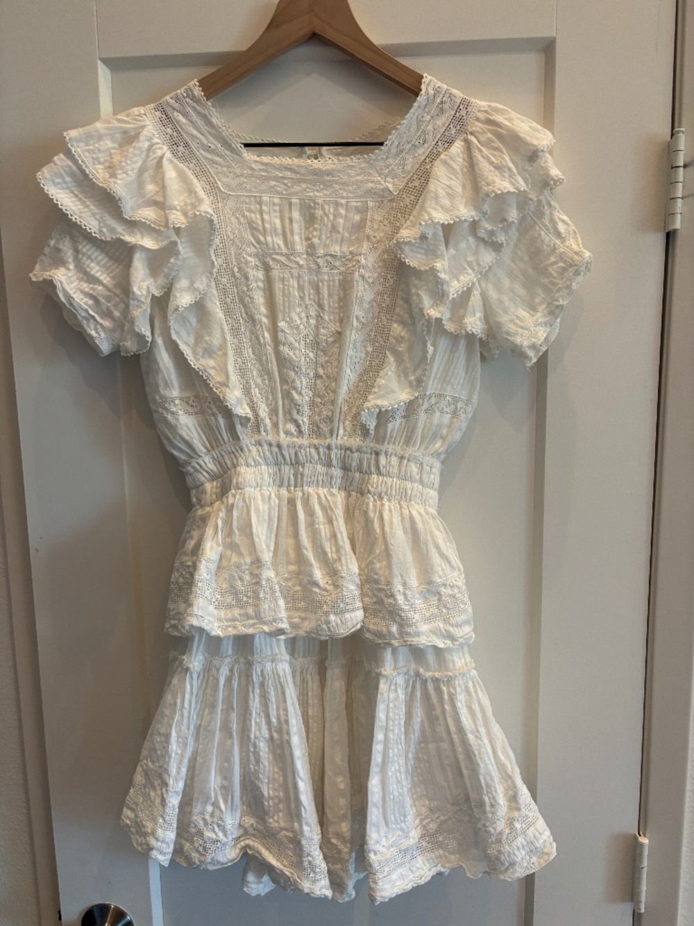 White eyelet lace ruffle mini dress Loveshackfancy inspired style